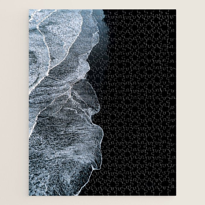 Waves on a black sand beach in iceland - minimalist Landscape Photography Jigsaw Puzzle Gallery Image 1