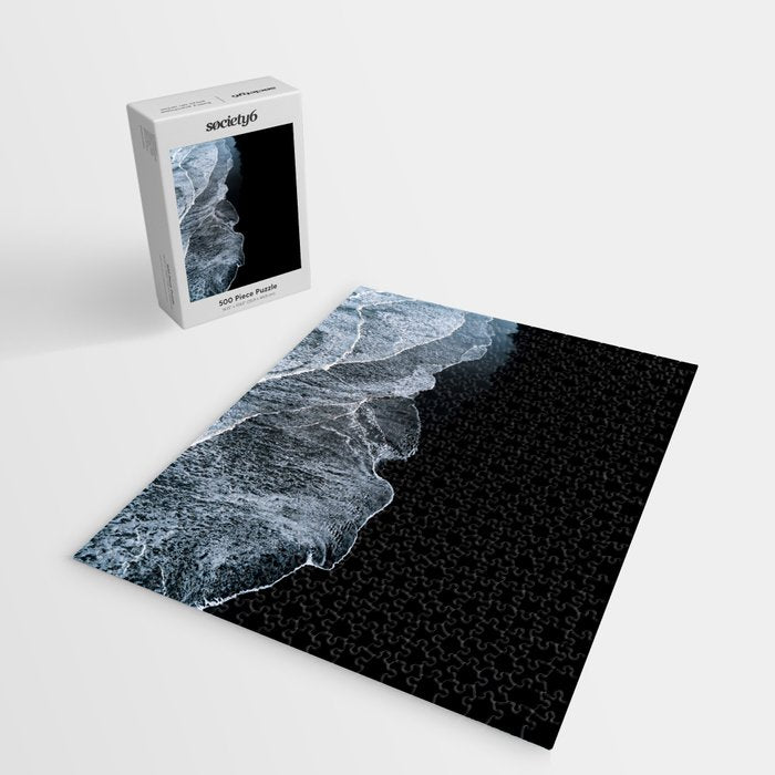 Waves on a black sand beach in iceland - minimalist Landscape Photography Jigsaw Puzzle Gallery Image 2