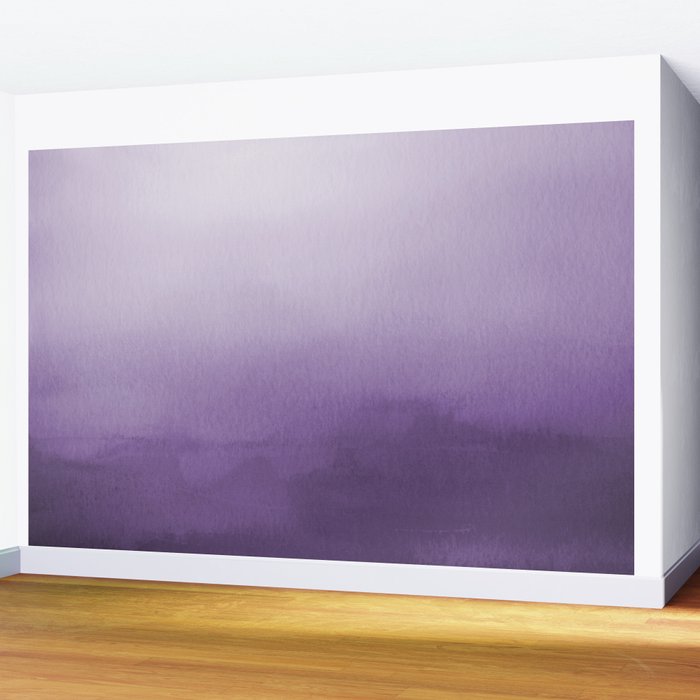 Inspired by Pantone Chive Blossom Purple 18-3634 Watercolor Abstract Art Wall Mural Gallery Image 2