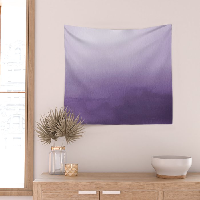 Inspired by Pantone Chive Blossom Purple 18-3634 Watercolor Abstract Art Wall Tapestry Gallery Image 2