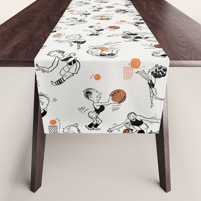 Basketball Fun Comic Illustration Pattern with Balls on Grey Background Table Runner Gallery Image 1