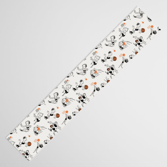 Basketball Fun Comic Illustration Pattern with Balls on Grey Background Table Runner Gallery Image 3