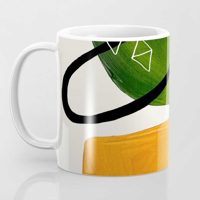 Mid Century Modern Abstract Colorful Art Patterns Olive Green Yellow Ochre Orbit Geometric Objects Coffee Mug Gallery Image 3