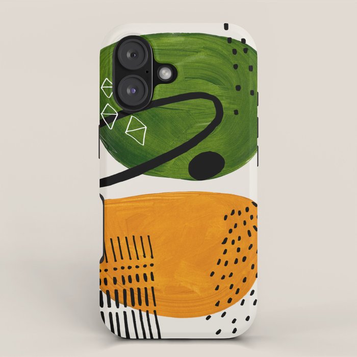 Mid Century Modern Abstract Colorful Art Patterns Olive Green Yellow Ochre Orbit Geometric Objects iPhone Case Gallery Image 1