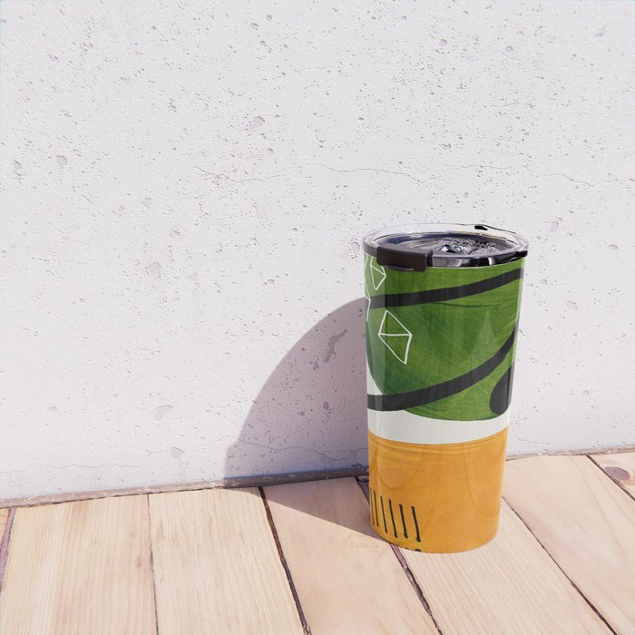 Mid Century Modern Abstract Colorful Art Patterns Olive Green Yellow Ochre Orbit Geometric Objects Travel Mug Gallery Image 4