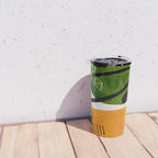 Mid Century Modern Abstract Colorful Art Patterns Olive Green Yellow Ochre Orbit Geometric Objects Travel Mug Gallery Image 4