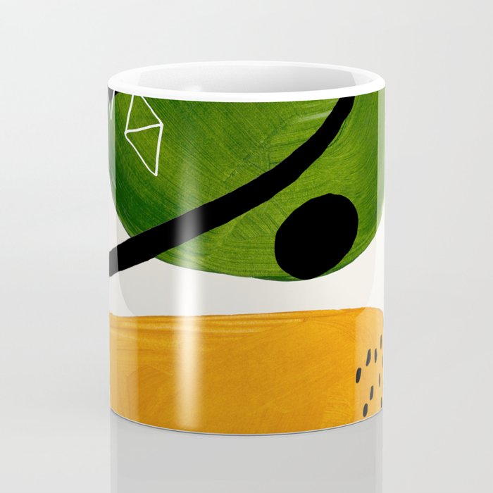 Mid Century Modern Abstract Colorful Art Patterns Olive Green Yellow Ochre Orbit Geometric Objects Coffee Mug Gallery Image 4
