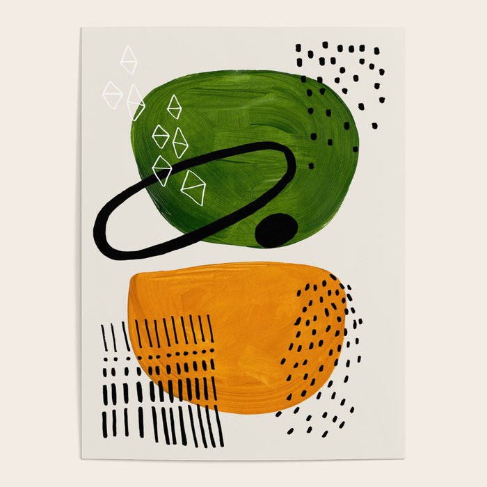Mid Century Modern Abstract Colorful Art Patterns Olive Green Yellow Ochre Orbit Geometric Objects Poster Gallery Image 4