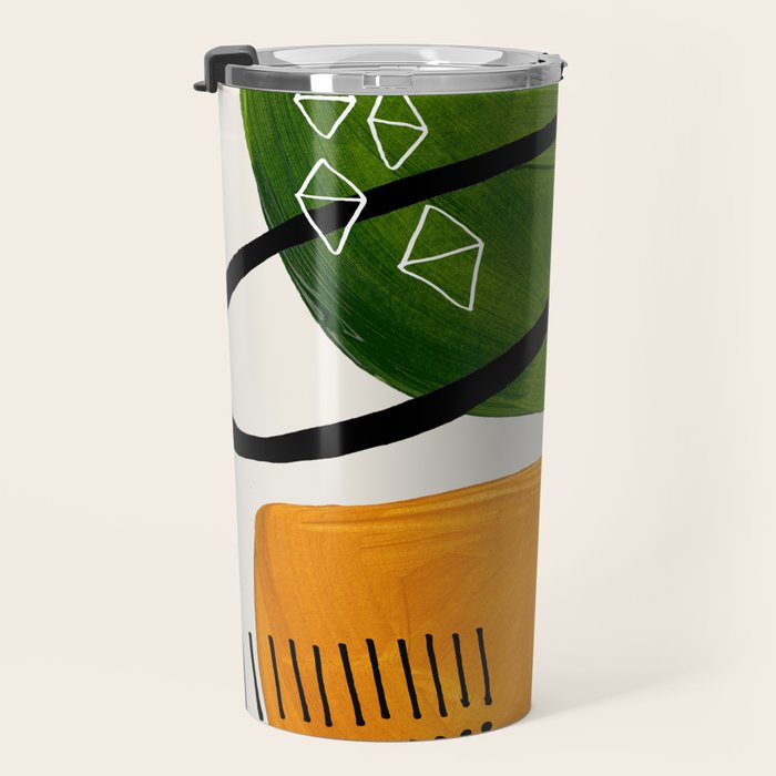 Mid Century Modern Abstract Colorful Art Patterns Olive Green Yellow Ochre Orbit Geometric Objects Travel Mug Gallery Image 3