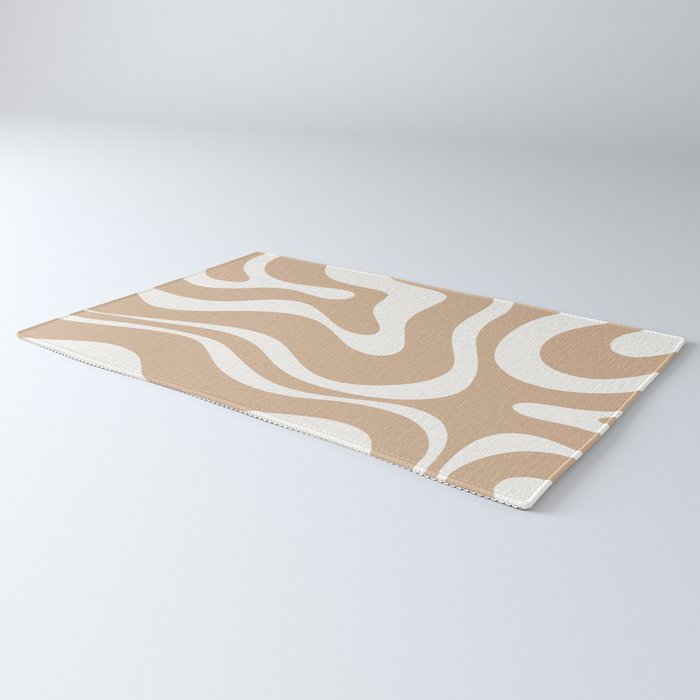 Modern Retro Liquid Swirl Abstract Pattern Square in Coffee Creme and Nearly White Cream Rug Gallery Image 3