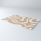 Modern Retro Liquid Swirl Abstract Pattern Square in Coffee Creme and Nearly White Cream Rug Gallery Image 3