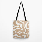 Modern Retro Liquid Swirl Abstract Pattern Square in Coffee Creme and Nearly White Cream Tote Bag Gallery Image 2