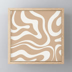 Modern Retro Liquid Swirl Abstract Pattern Square in Coffee Creme and Nearly White Cream Mini Art Print Gallery Image 1