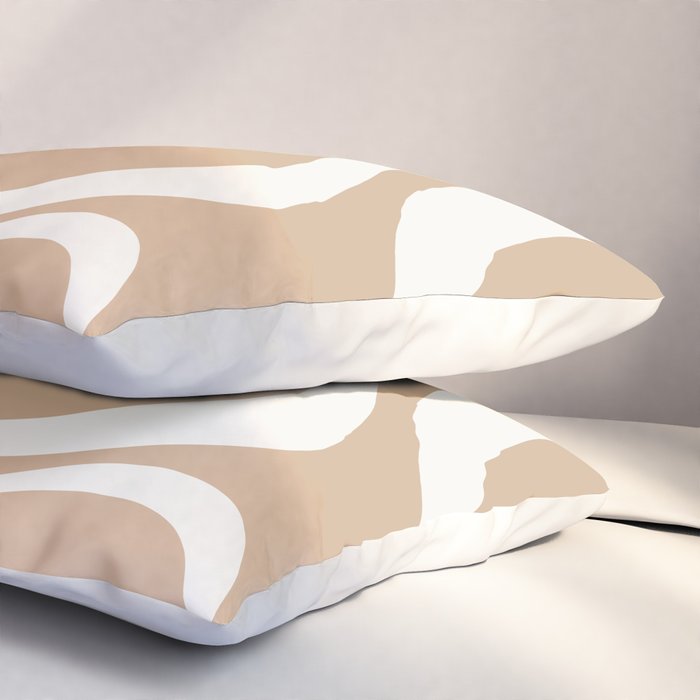 Modern Retro Liquid Swirl Abstract Pattern Square in Coffee Creme and Nearly White Cream Pillow Sham Gallery Image 3