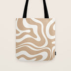 Modern Retro Liquid Swirl Abstract Pattern Square in Coffee Creme and Nearly White Cream Tote Bag Gallery Image 1