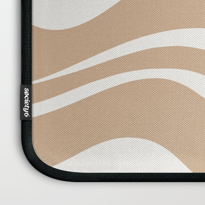 Modern Retro Liquid Swirl Abstract Pattern Square in Coffee Creme and Nearly White Cream Laptop Sleeve Gallery Image 3