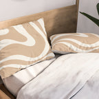 Modern Retro Liquid Swirl Abstract Pattern Square in Coffee Creme and Nearly White Cream Pillow Sham Gallery Image 2