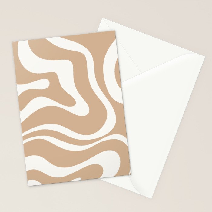 Modern Retro Liquid Swirl Abstract Pattern Square in Coffee Creme and Nearly White Cream Stationery Card Gallery Image 2