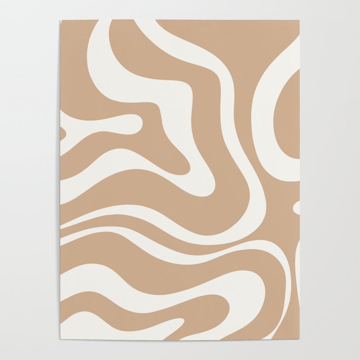 Modern Retro Liquid Swirl Abstract Pattern Square in Coffee Creme and Nearly White Cream Poster Gallery Image 4