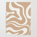 Modern Retro Liquid Swirl Abstract Pattern Square in Coffee Creme and Nearly White Cream Poster Gallery Image 4
