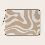 Modern Retro Liquid Swirl Abstract Pattern Square in Coffee Creme and Nearly White Cream Laptop Sleeve Gallery Image 1