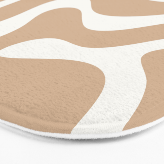 Modern Retro Liquid Swirl Abstract Pattern Square in Coffee Creme and Nearly White Cream Bath Mat Gallery Image 3