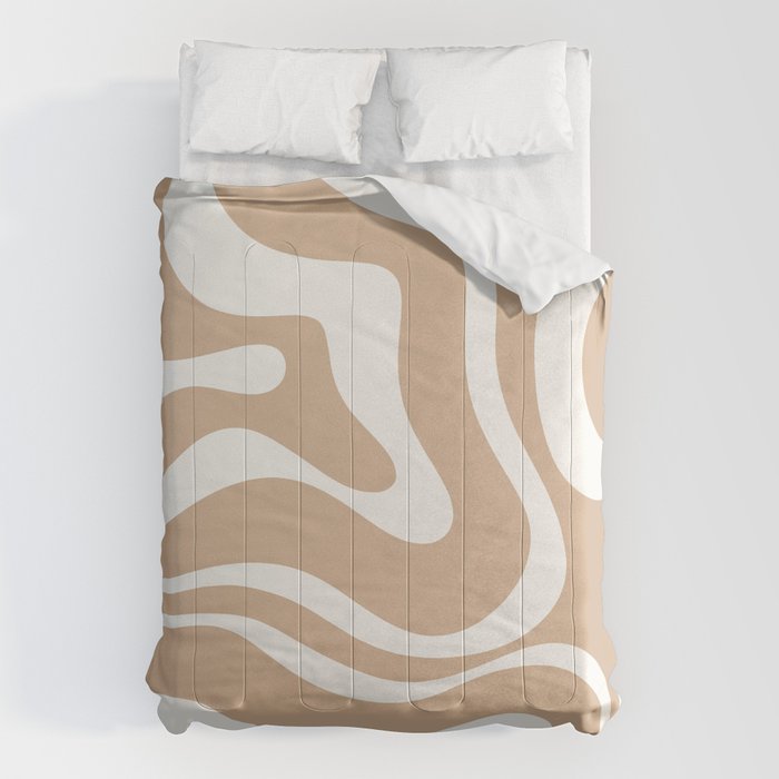 Modern Retro Liquid Swirl Abstract Pattern Square in Coffee Creme and Nearly White Cream Comforter Gallery Image 6