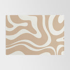 Modern Retro Liquid Swirl Abstract Pattern Square in Coffee Creme and Nearly White Cream Rug Gallery Image 2