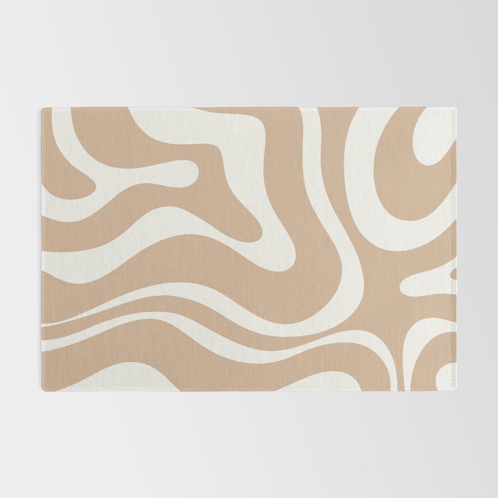 Modern Retro Liquid Swirl Abstract Pattern Square in Coffee Creme and Nearly White Cream Rug Gallery Image 2