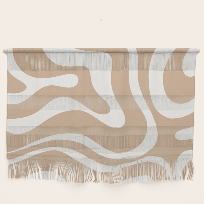 Modern Retro Liquid Swirl Abstract Pattern Square in Coffee Creme and Nearly White Cream Wall Hanging Gallery Image 1