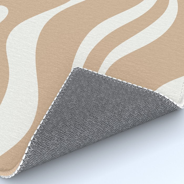 Modern Retro Liquid Swirl Abstract Pattern Square in Coffee Creme and Nearly White Cream Rug Gallery Image 4