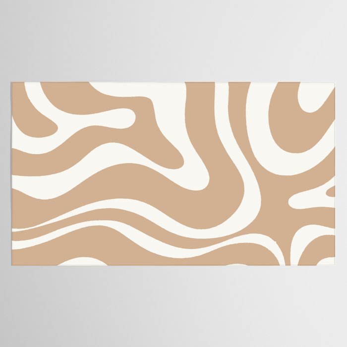Modern Retro Liquid Swirl Abstract Pattern Square in Coffee Creme and Nearly White Cream Tablecloth Gallery Image 2