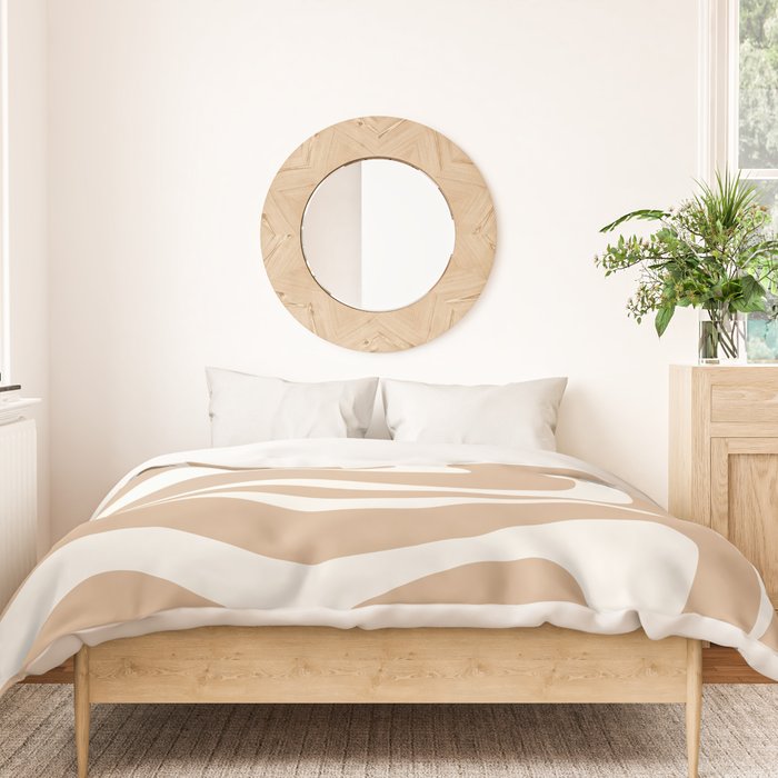 Modern Retro Liquid Swirl Abstract Pattern Square in Coffee Creme and Nearly White Cream Duvet Cover Gallery Image 3