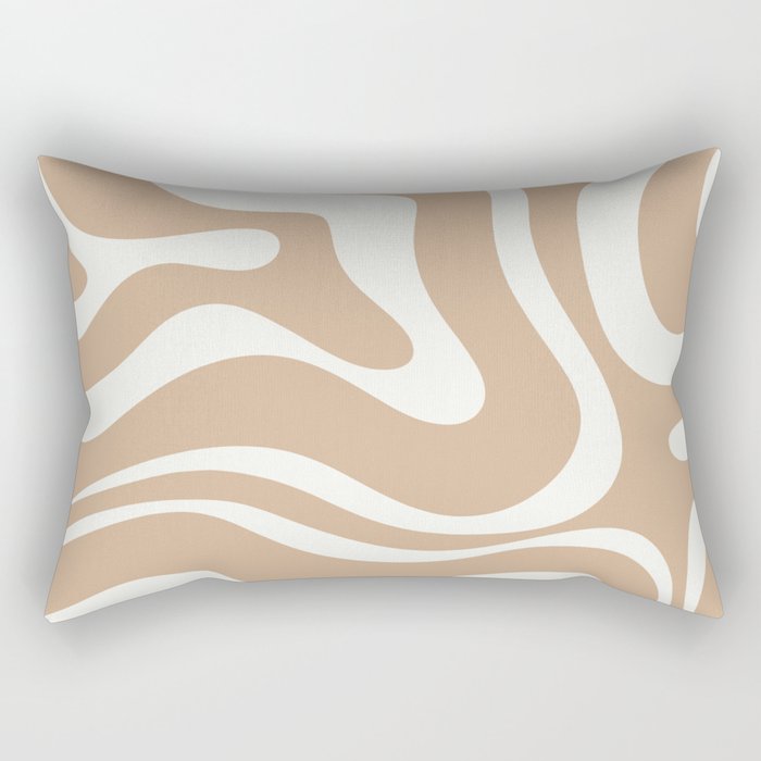 Modern Retro Liquid Swirl Abstract Pattern Square in Coffee Creme and Nearly White Cream Rectangular Pillow Gallery Image 2