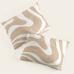 Modern Retro Liquid Swirl Abstract Pattern Square in Coffee Creme and Nearly White Cream Pillow Sham Gallery Image 3