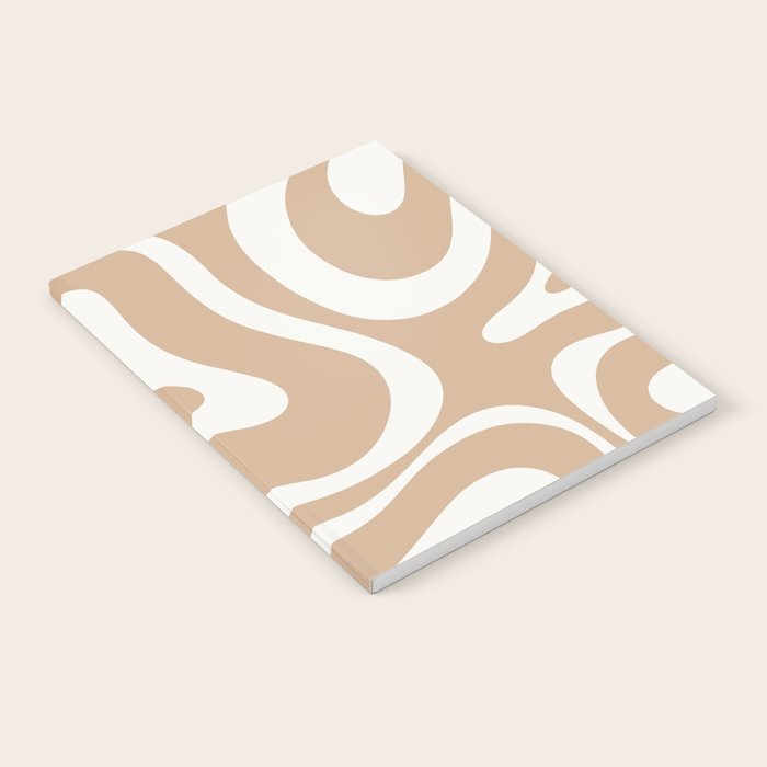 Modern Retro Liquid Swirl Abstract Pattern Square in Coffee Creme and Nearly White Cream Notebook Gallery Image 1