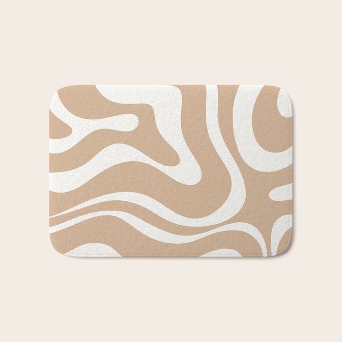 Modern Retro Liquid Swirl Abstract Pattern Square in Coffee Creme and Nearly White Cream Bath Mat Gallery Image 1