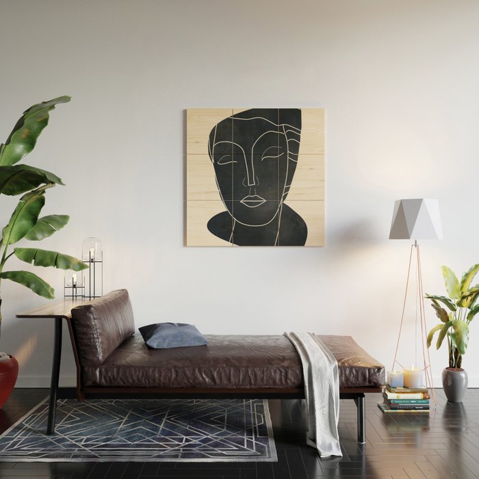 Lady Portrait Minimal Line Art Wood Wall Art Gallery Image 2
