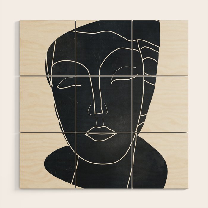 Lady Portrait Minimal Line Art Wood Wall Art Gallery Image 1