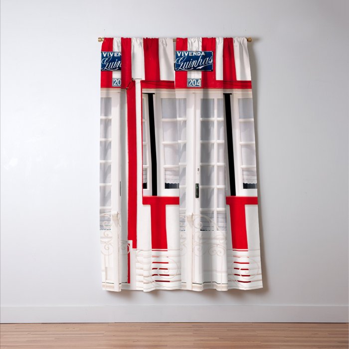 Red Stripes Beach House - Window - Door - Travel photography Window Curtain Gallery Image 3