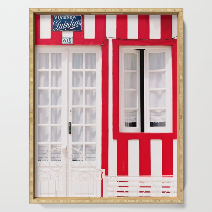 Red Stripes Beach House - Window - Door - Travel photography Serving Tray Gallery Image 1