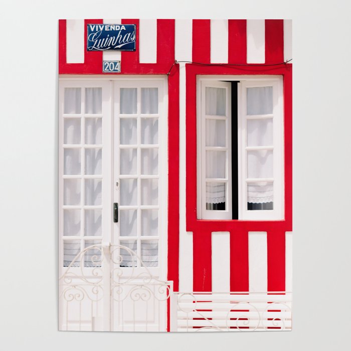 Red Stripes Beach House - Window - Door - Travel photography Poster Gallery Image 1