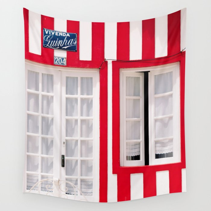 Red Stripes Beach House - Window - Door - Travel photography Wall Tapestry Gallery Image 1