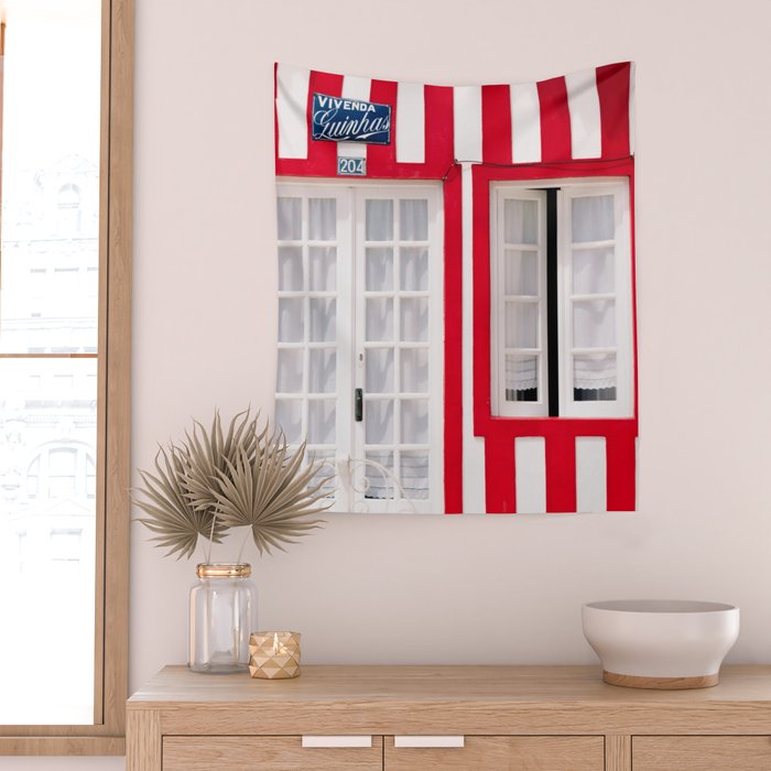 Red Stripes Beach House - Window - Door - Travel photography Wall Tapestry Gallery Image 2