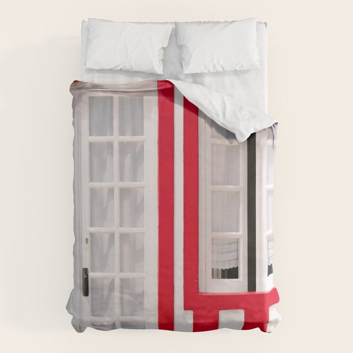 Red Stripes Beach House - Window - Door - Travel photography Duvet Cover Gallery Image 6