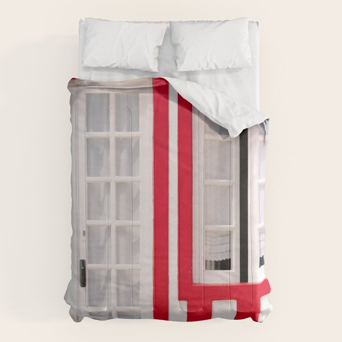 Red Stripes Beach House - Window - Door - Travel photography Comforter Gallery Image 1