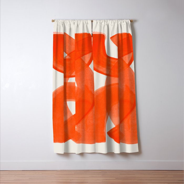 Mid Century Modern Abstract Painting Orange Watercolor Brush Strokes Window Curtain Gallery Image 3