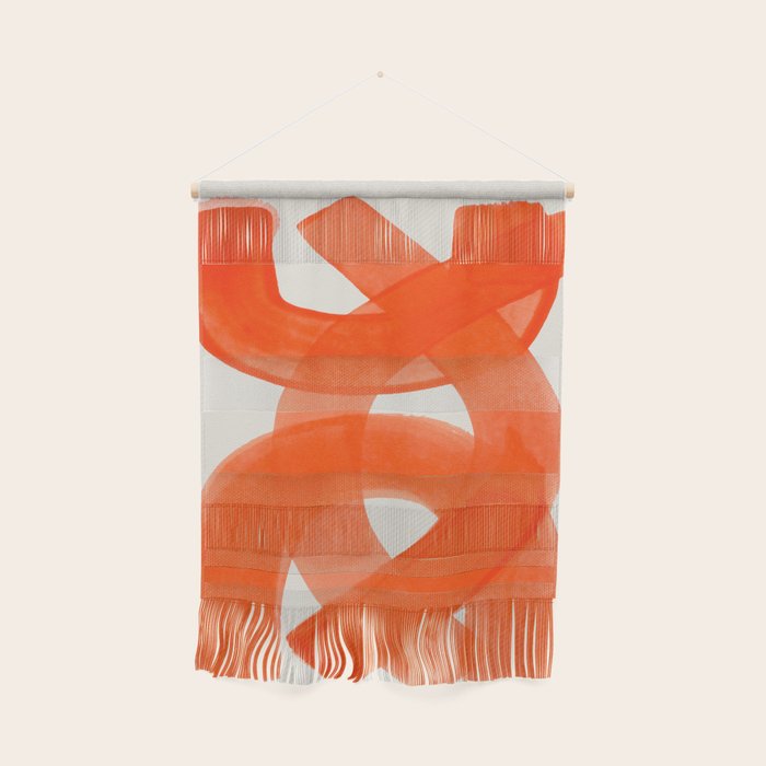Mid Century Modern Abstract Painting Orange Watercolor Brush Strokes Wall Hanging Gallery Image 1