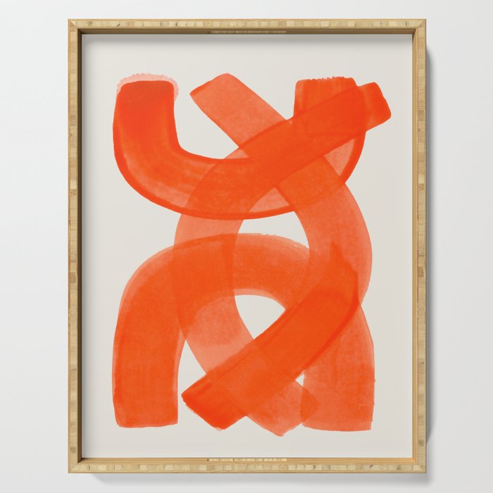 Mid Century Modern Abstract Painting Orange Watercolor Brush Strokes Serving Tray Gallery Image 1