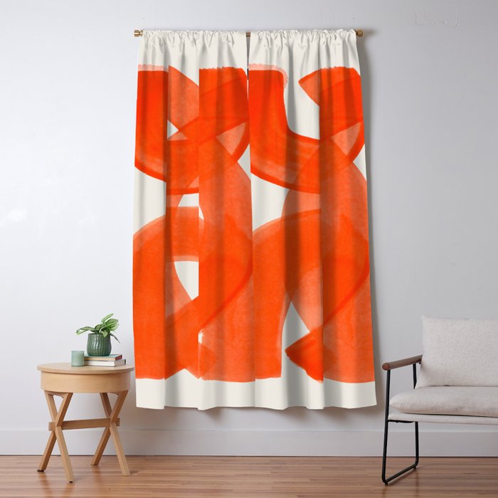 Mid Century Modern Abstract Painting Orange Watercolor Brush Strokes Window Curtain Gallery Image 5